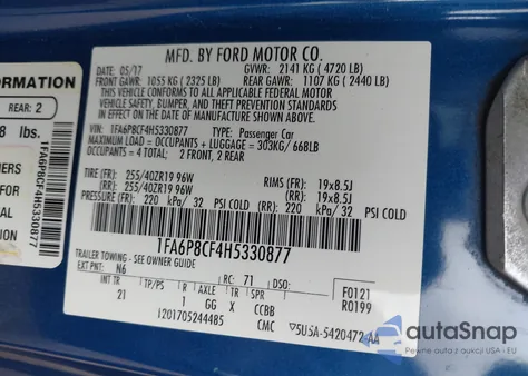 2017 Ford Mustang Gt from USA, damaged, VIN 1FA6P8CF4H5330877